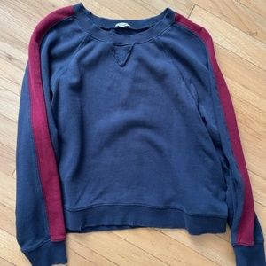 Splendid Women's Navy Blue Red Stripe Sweatshirt XS with Distressed Detail